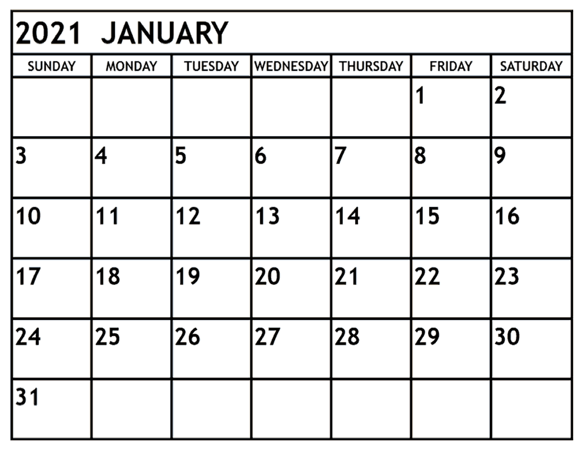 January 2021 Calendar Printable Pdf Printable Calendar