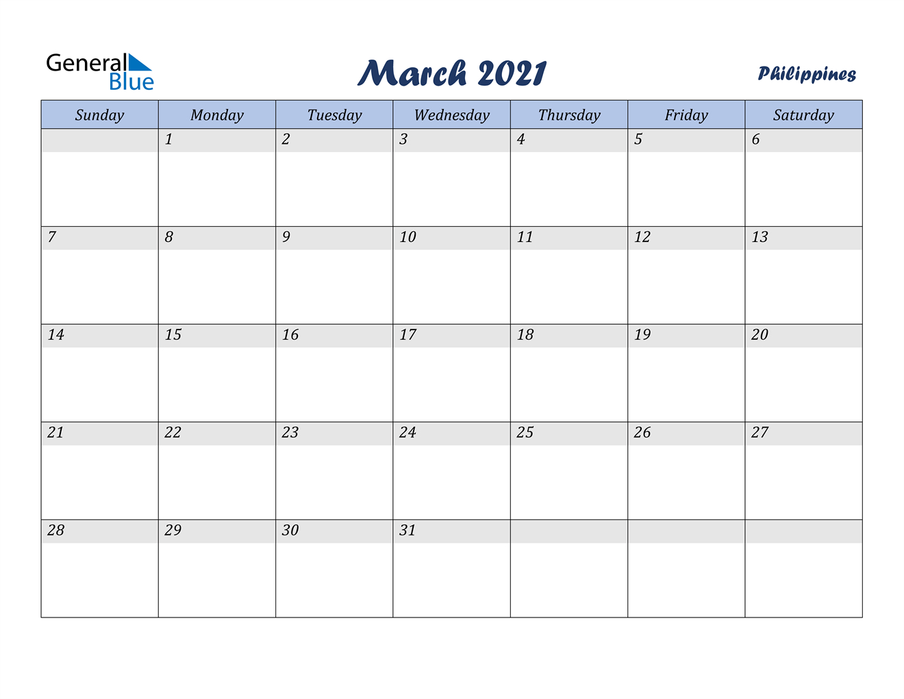 march 2021 calendar philippines