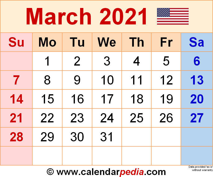 march 2021 calendar templates for word excel and pdf