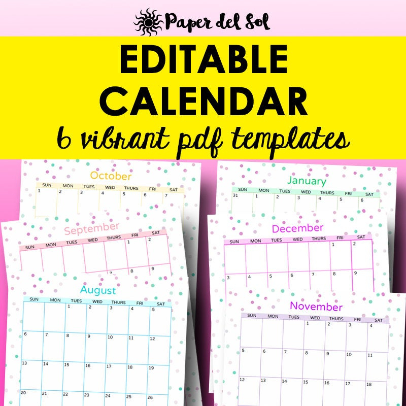 Monthly Calendar Printable Template Editable Monthly Etsy