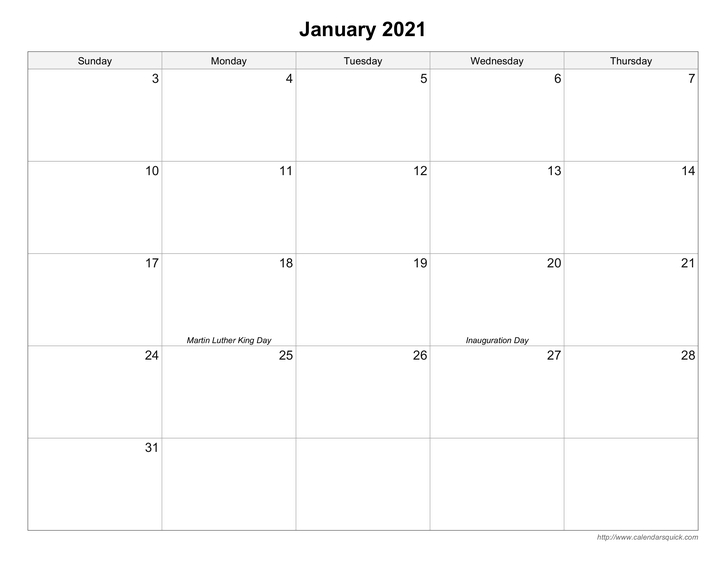 printable 5 day monthly calendar calendarsquick