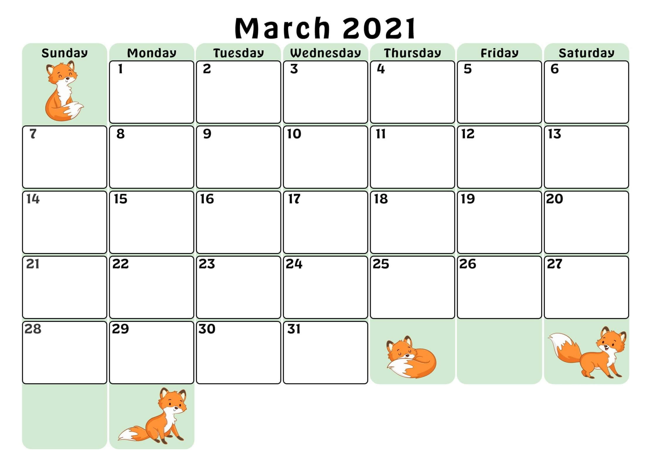 printable cute march 2021 calendar template images set 2