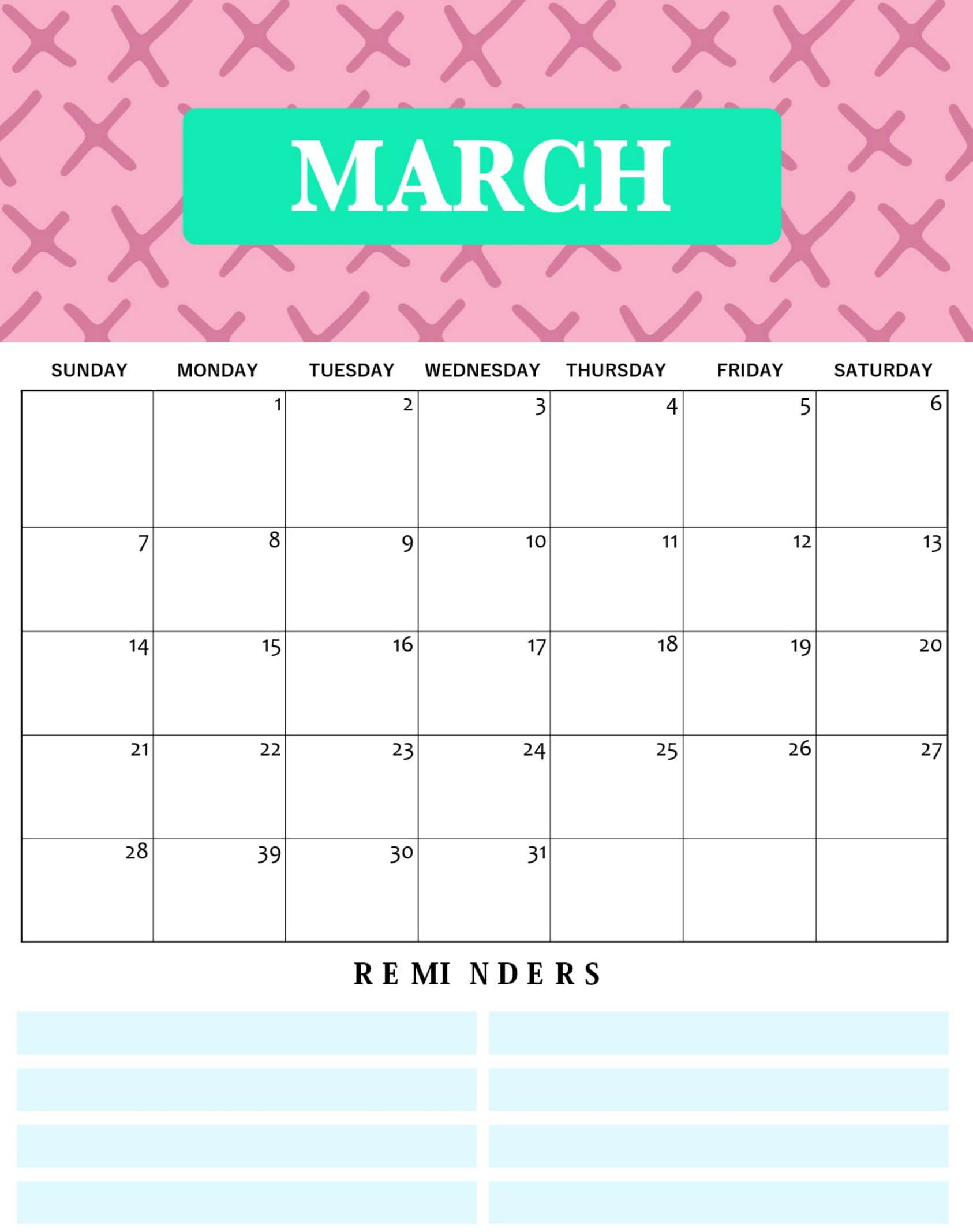 Printable Cute March 2021 Calendar Template Images Set 3