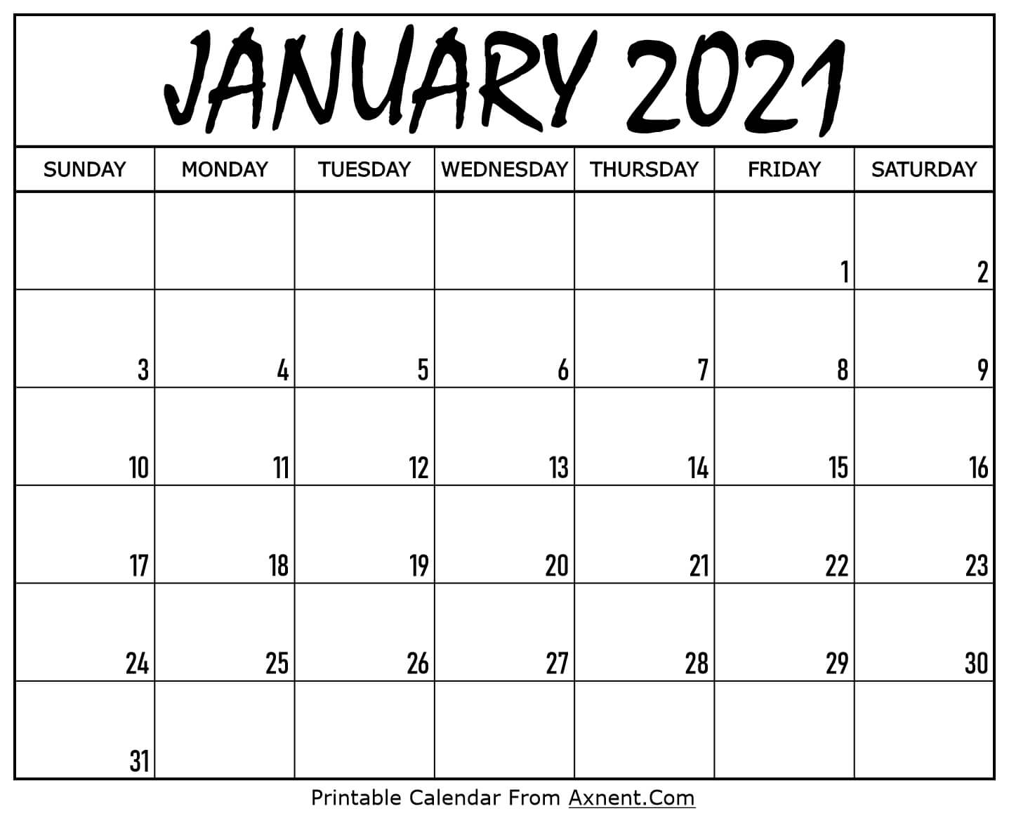 Printable January 2021 Calendar Template Time Management 1