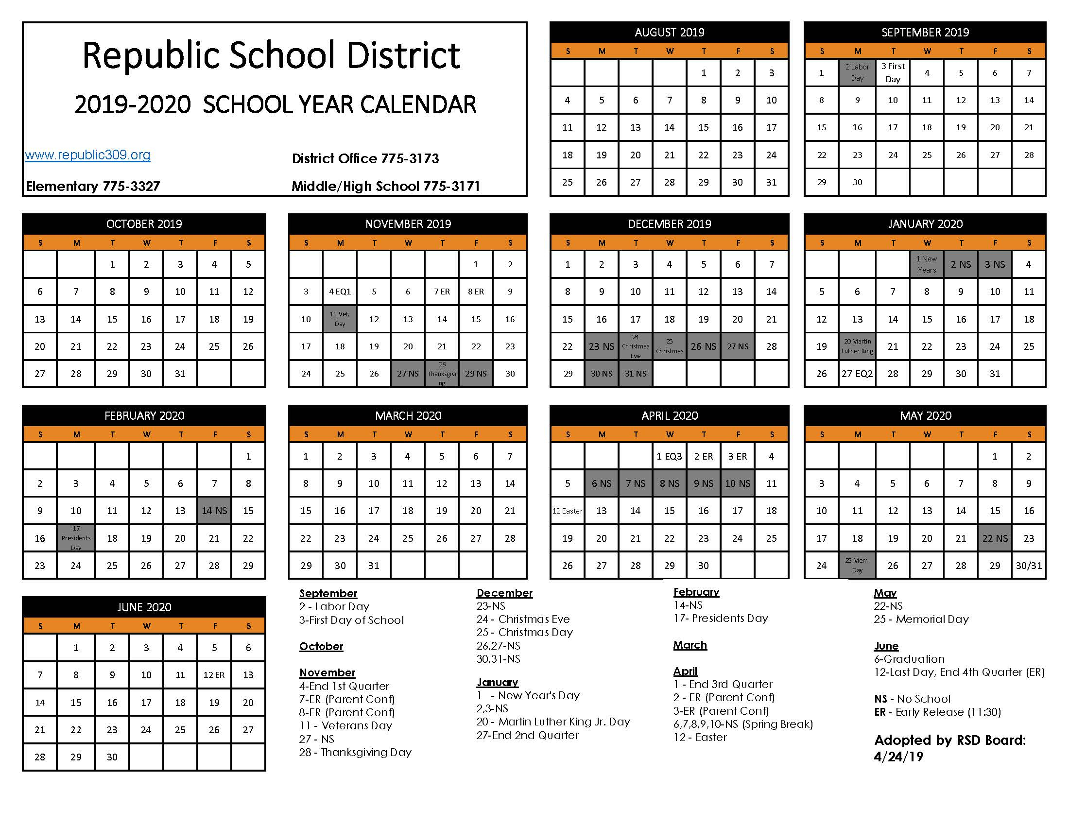 Republic School District Calendar 2020 Publicholidays