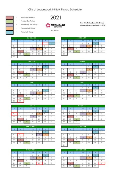 Republic Services Bulk Pickup Calendar 2021