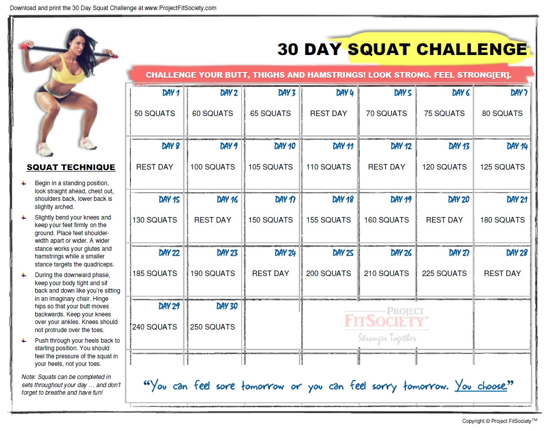 The 30 Day Squat Challenge Schedule Calendar Get Your