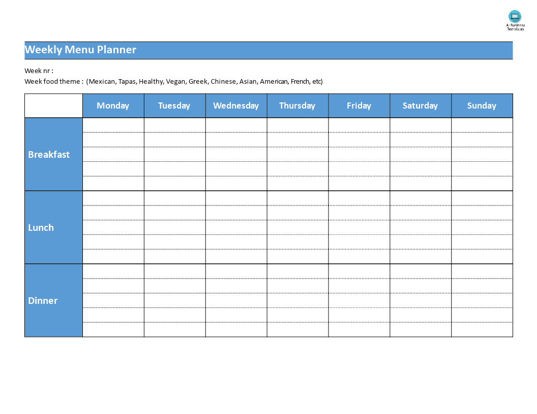 weekly menu planner templates at allbusinesstemplates