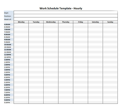 work schedule template hourly for week microsoft excel