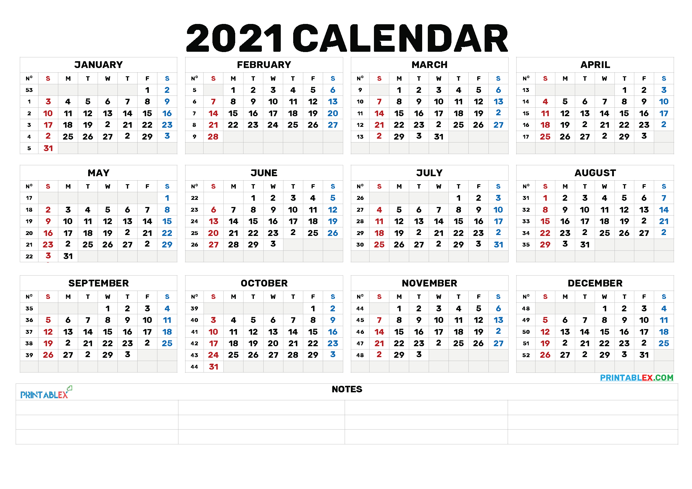 2021 Annual Calendar Printable Calendars 2021 1