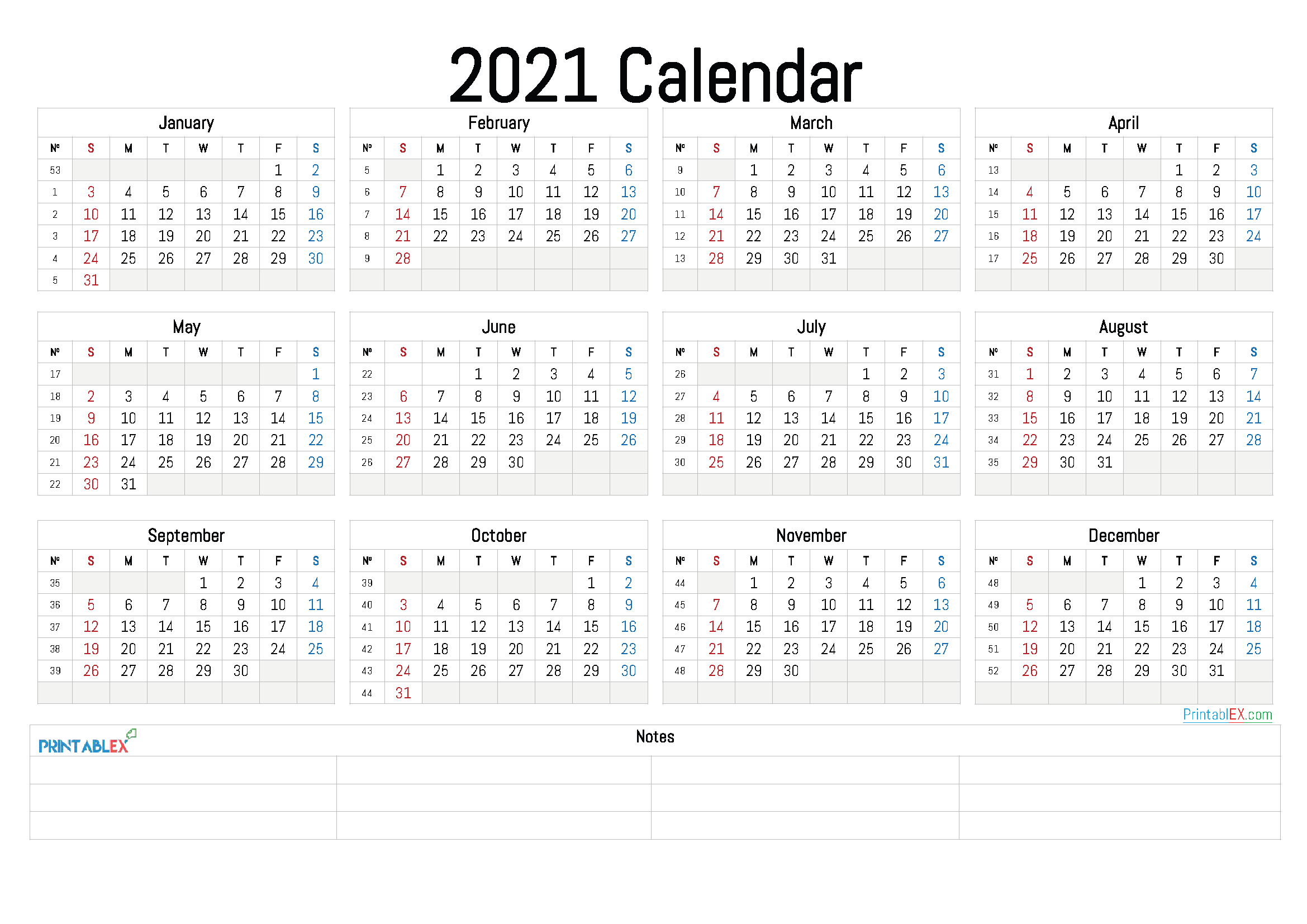 2021 Annual Calendar Printable Free Printable 2020