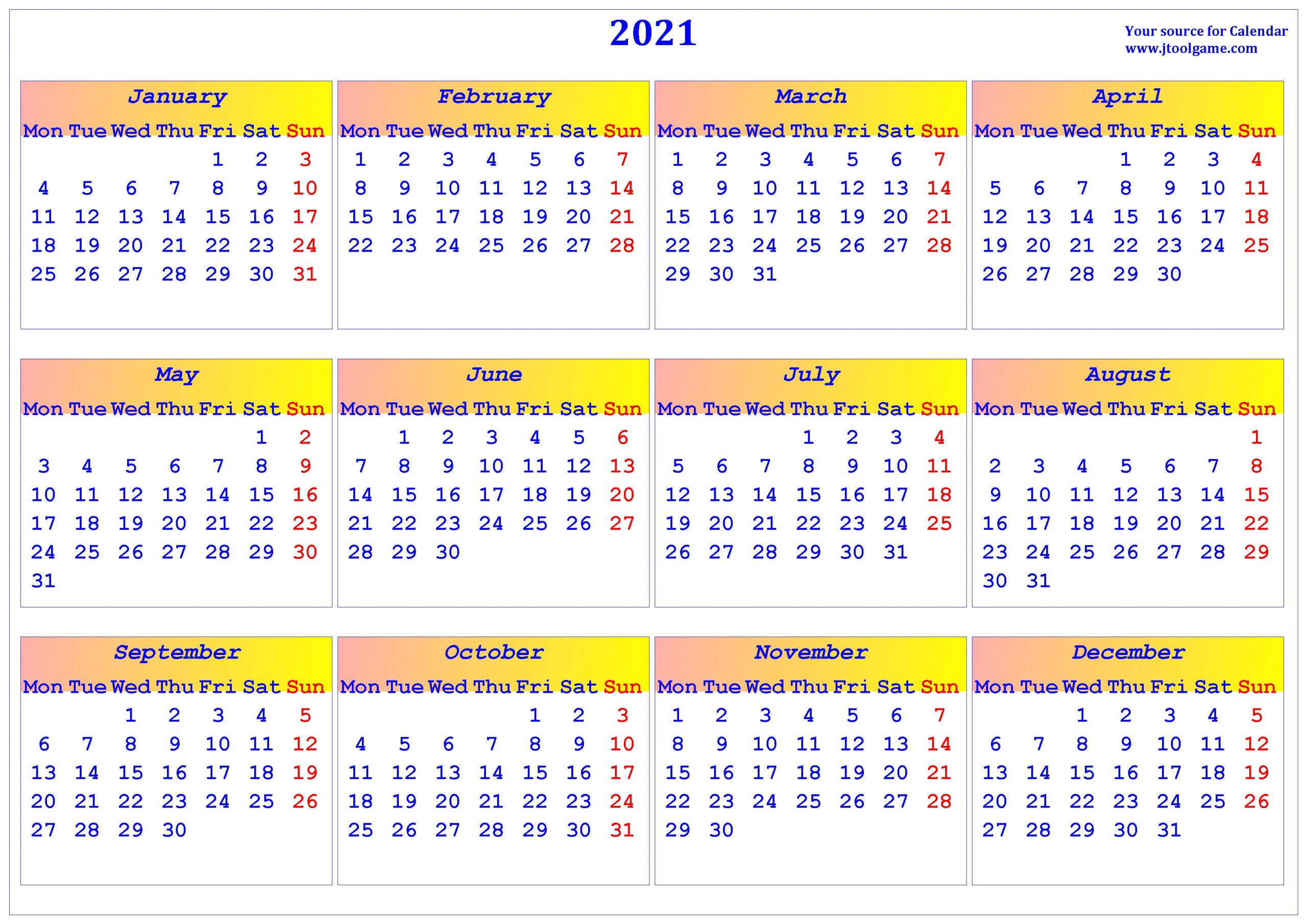2021 calendar printable calendar with usa holidays