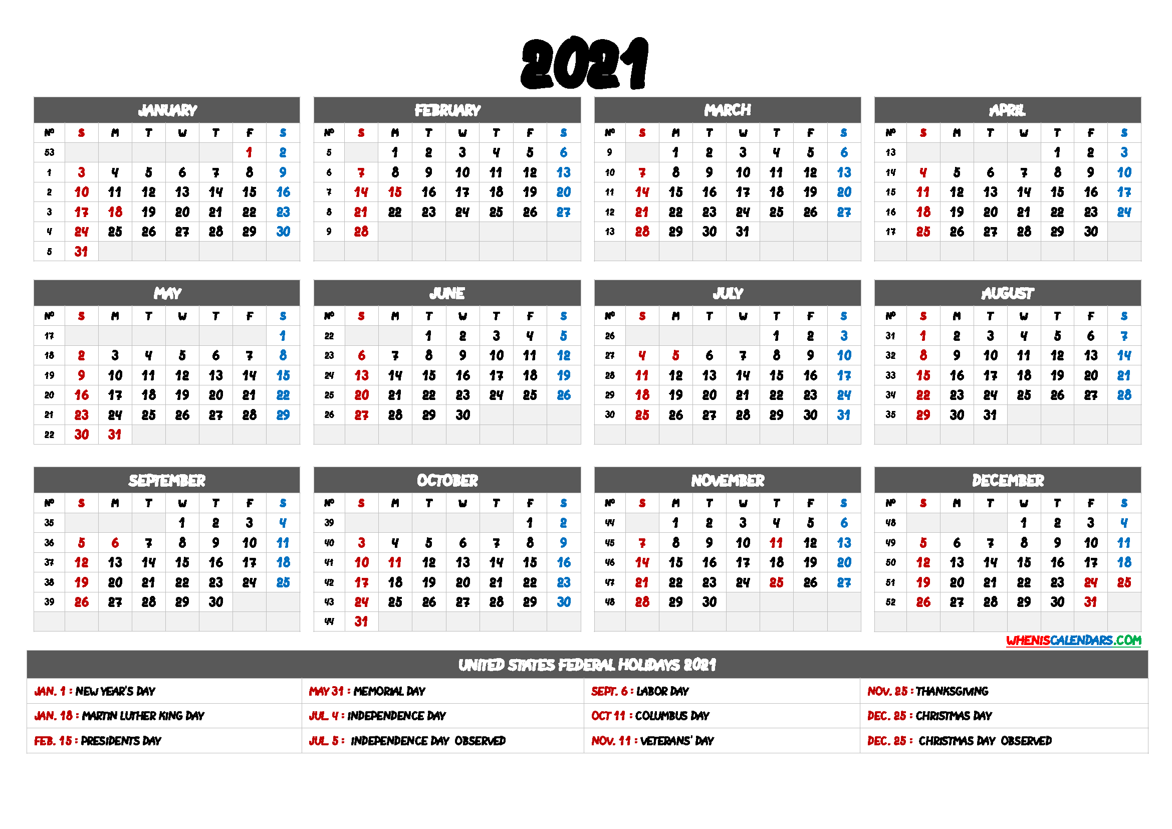 2021 Calendar Printable Pdf 6 Templates Free Printable