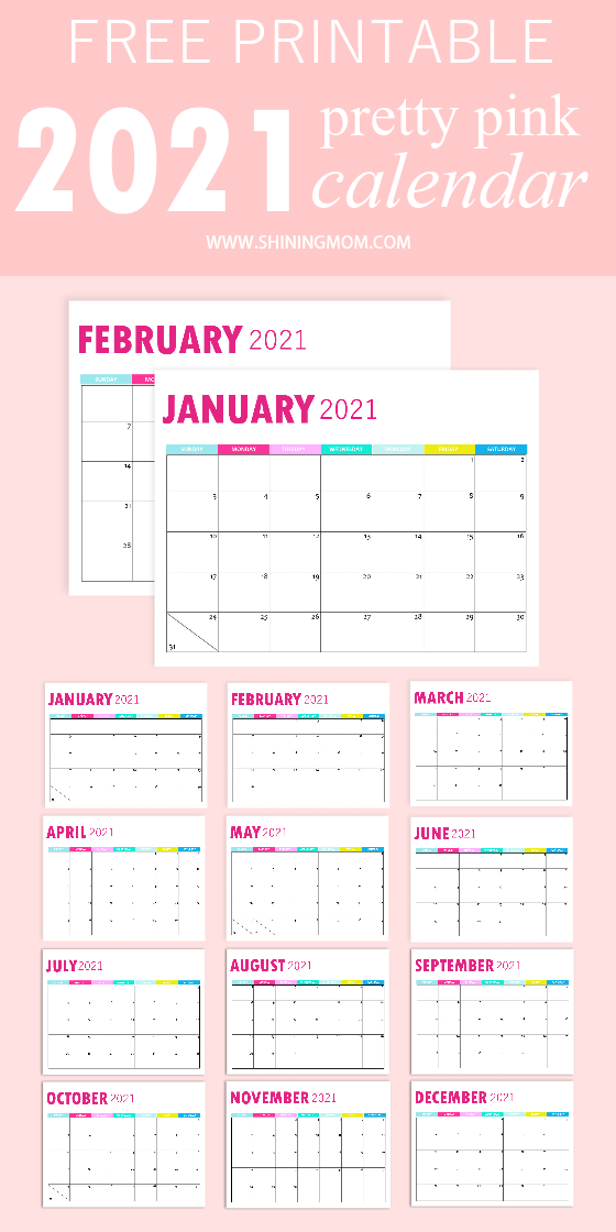 2021 Monthly Calendar Printable So Pretty In Pink In