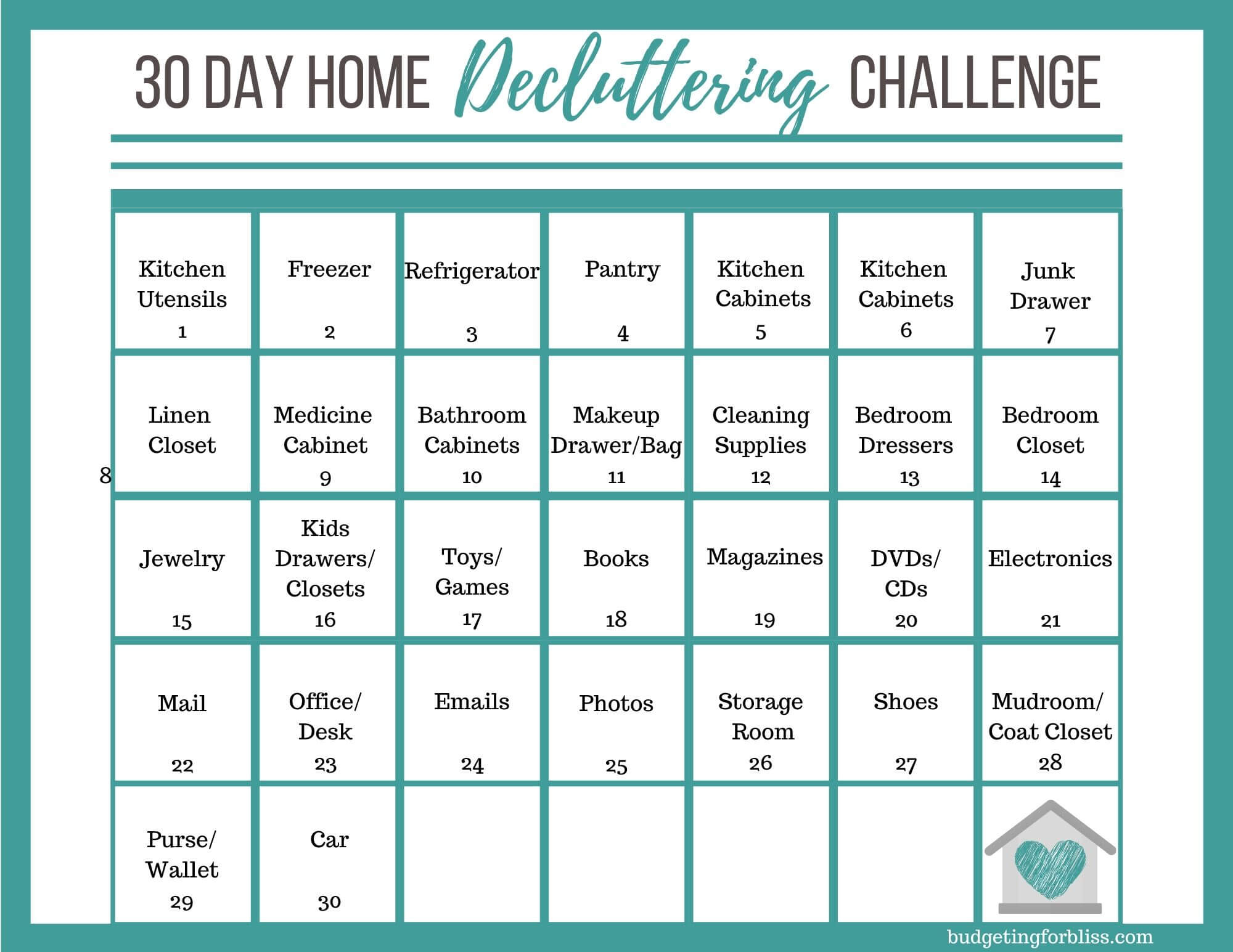 30 day home decluttering challenge budgeting for bliss