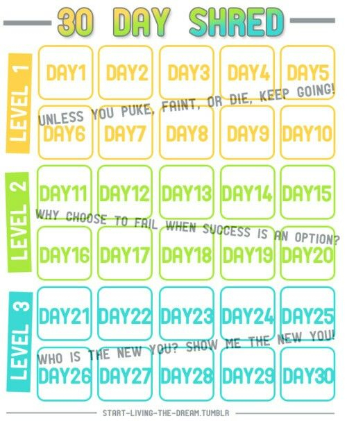 30 Day Shred Schedule 30 Day Shred Jillian Michaels