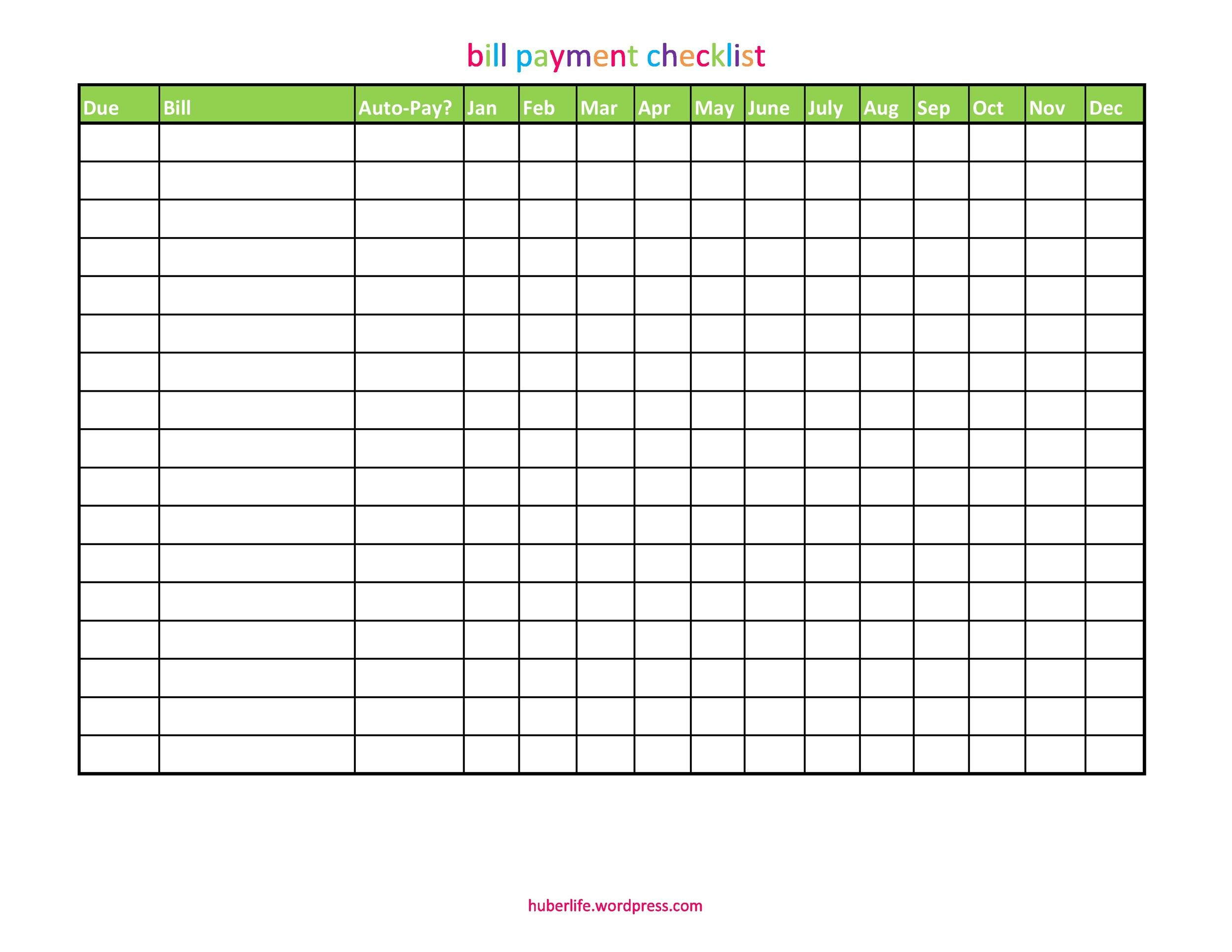 33 Free Bill Pay Checklists Bill Calendars Pdf Word