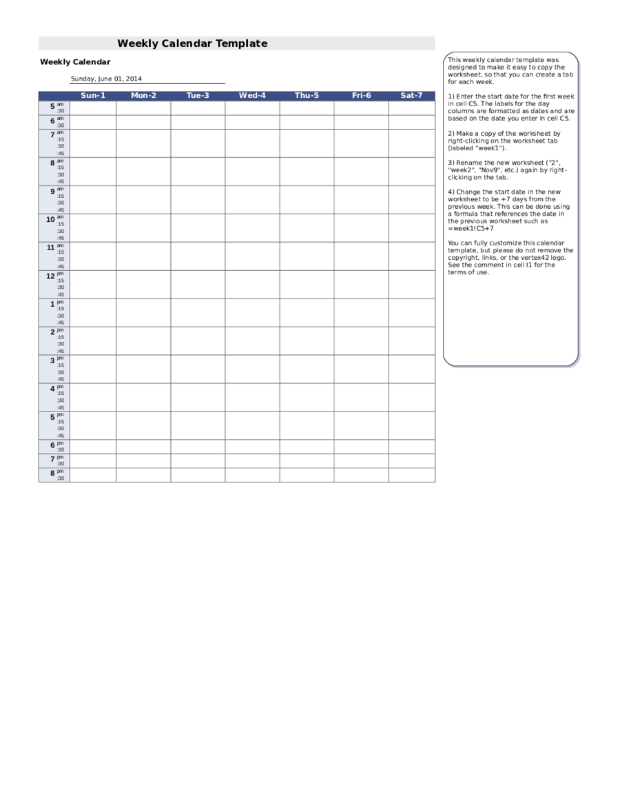 7 Day Weekly Planner Template Printable Calendar 2
