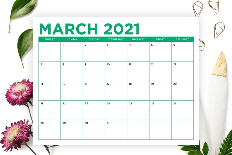 8 5 X 11 Inch Color 2021 Calendar Template Instant
