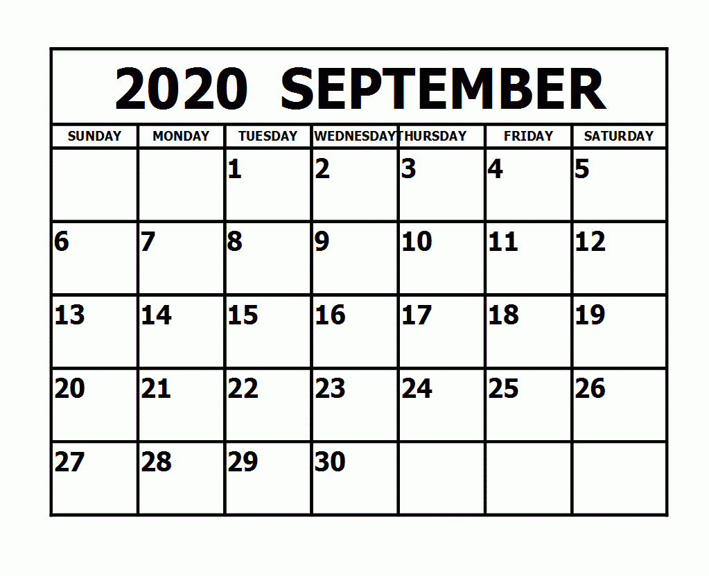 Blank September 2020 Calendar Printable Editable Free