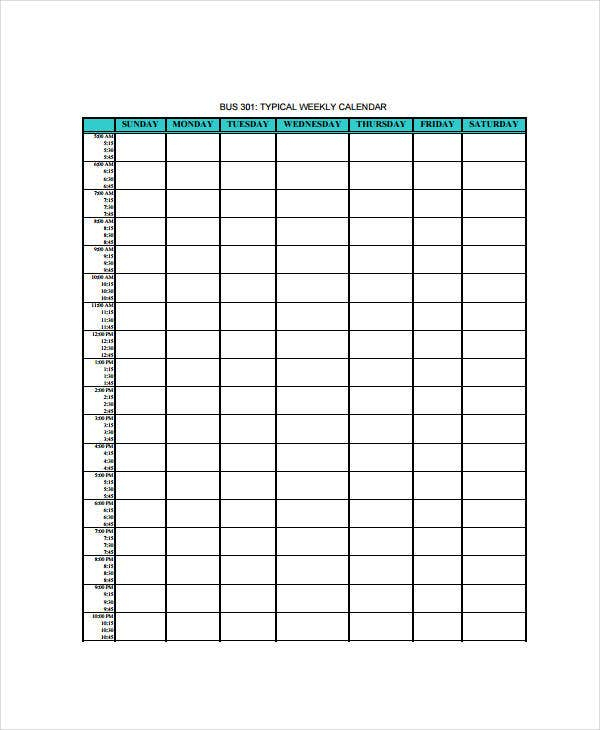 Blank Weekly Calendar 12 Free Pdf Word Documents