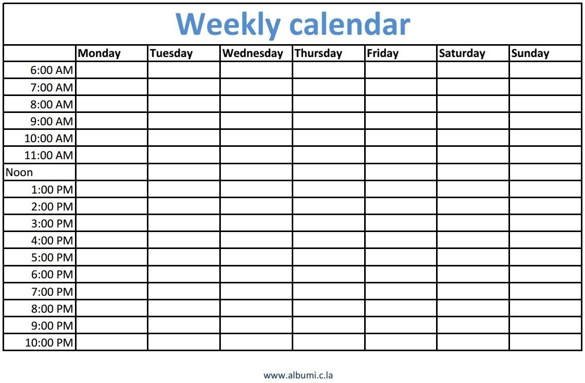 Blank Weekly Calendar With Times Calendar Inspiration Design