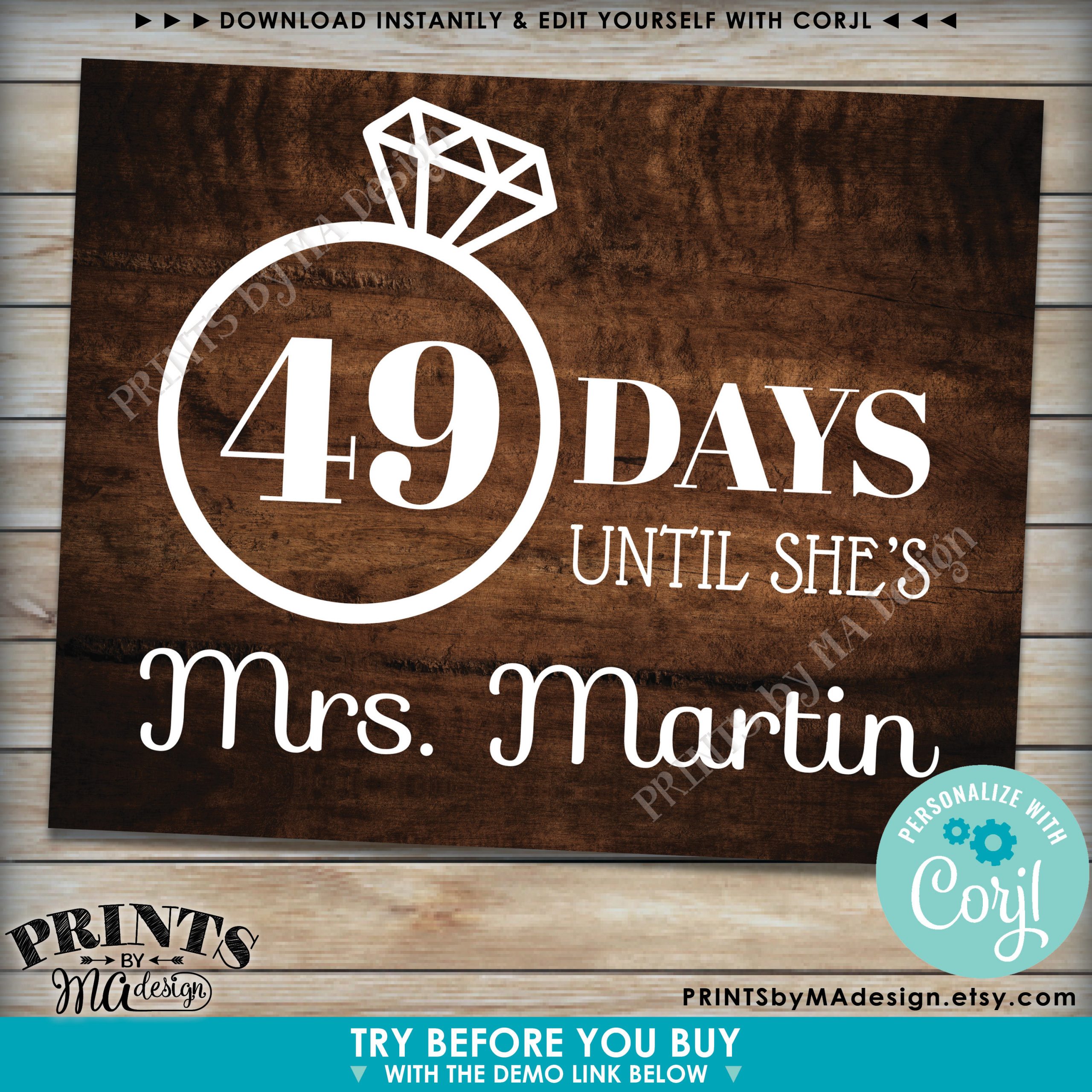 Bridal Shower Countdown Sign Days Until Shes Mrs 2