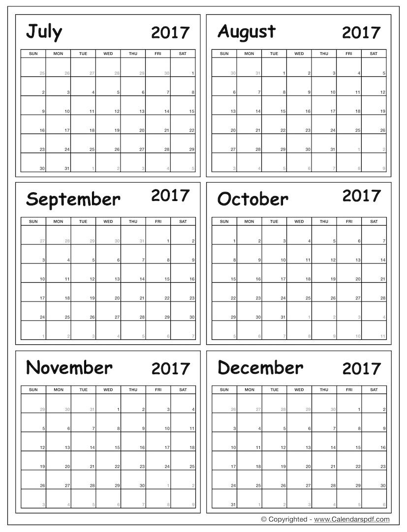 Calendar Template Six Months Printable Free Example