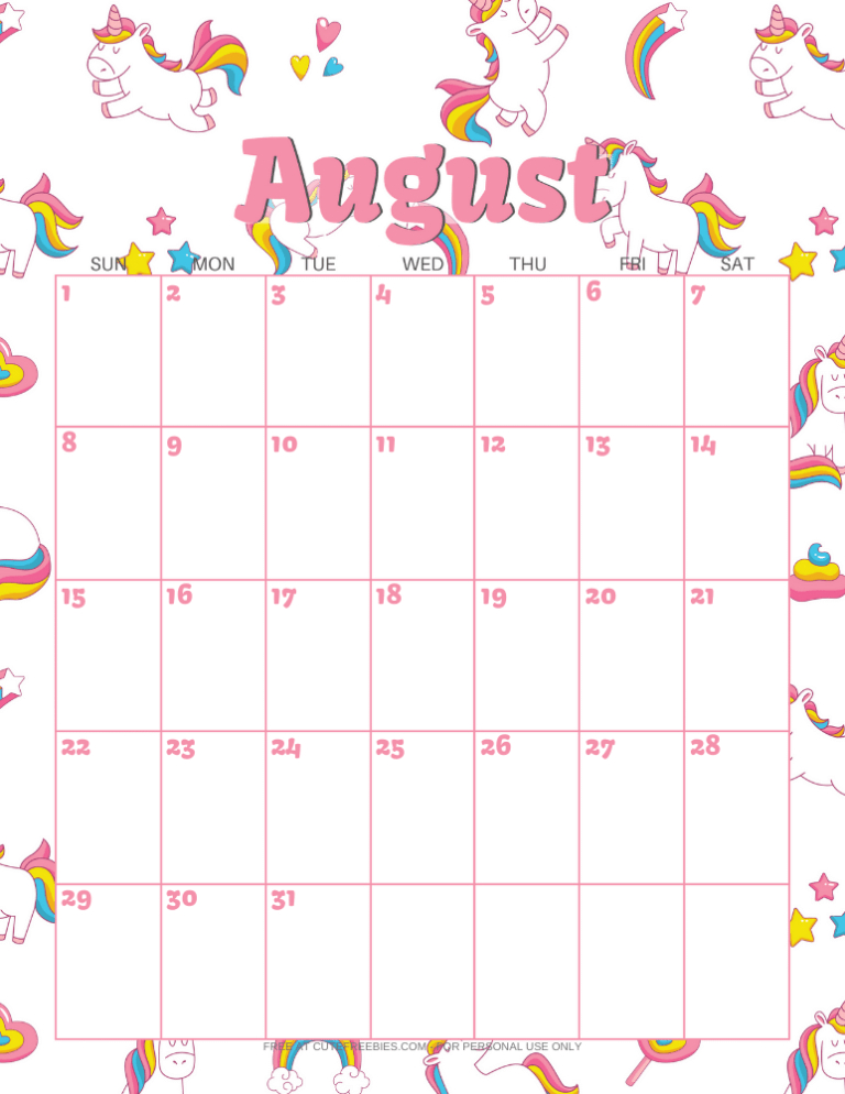 cute unicorn 2020 2021 calendar free printable cute