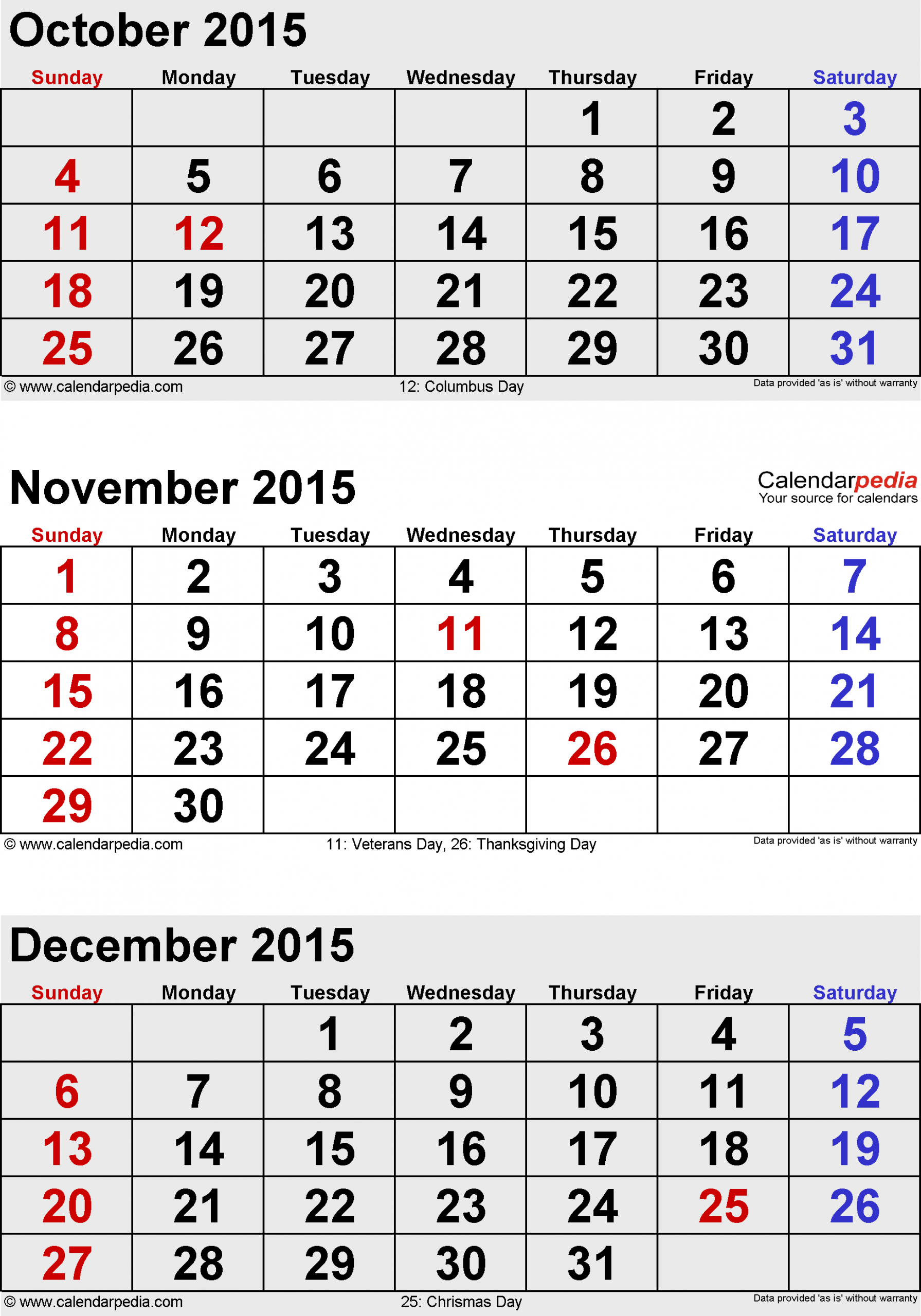 December 2015 Calendar Templates For Word Excel And Pdf