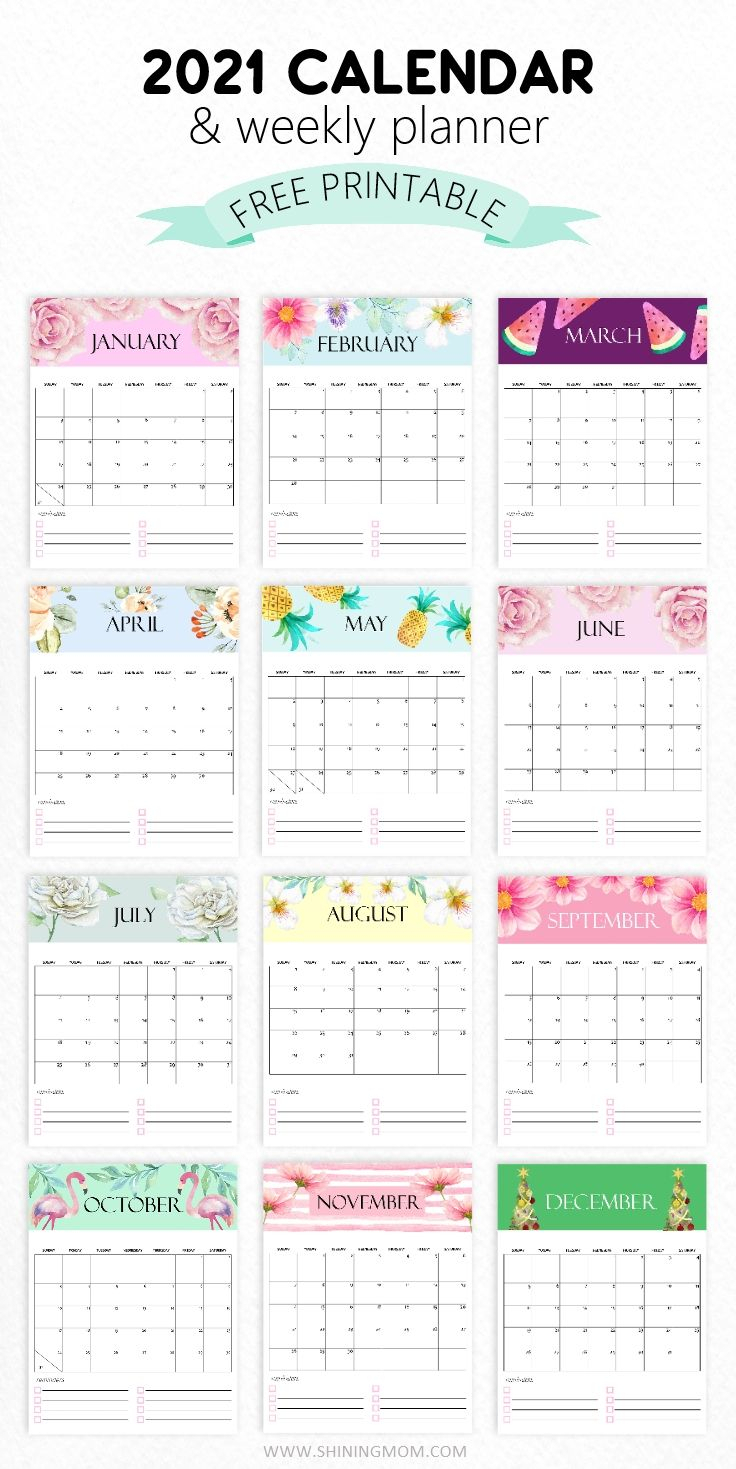 free calendar 2021 printable 12 cute monthly designs to