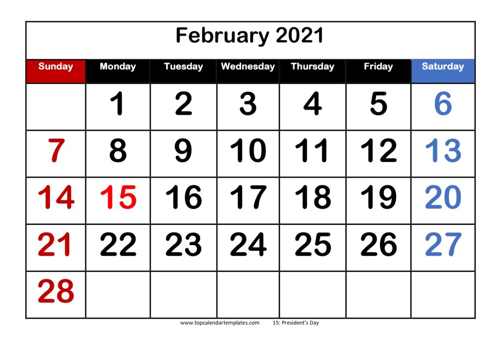 free february 2021 calendar printable pdf word