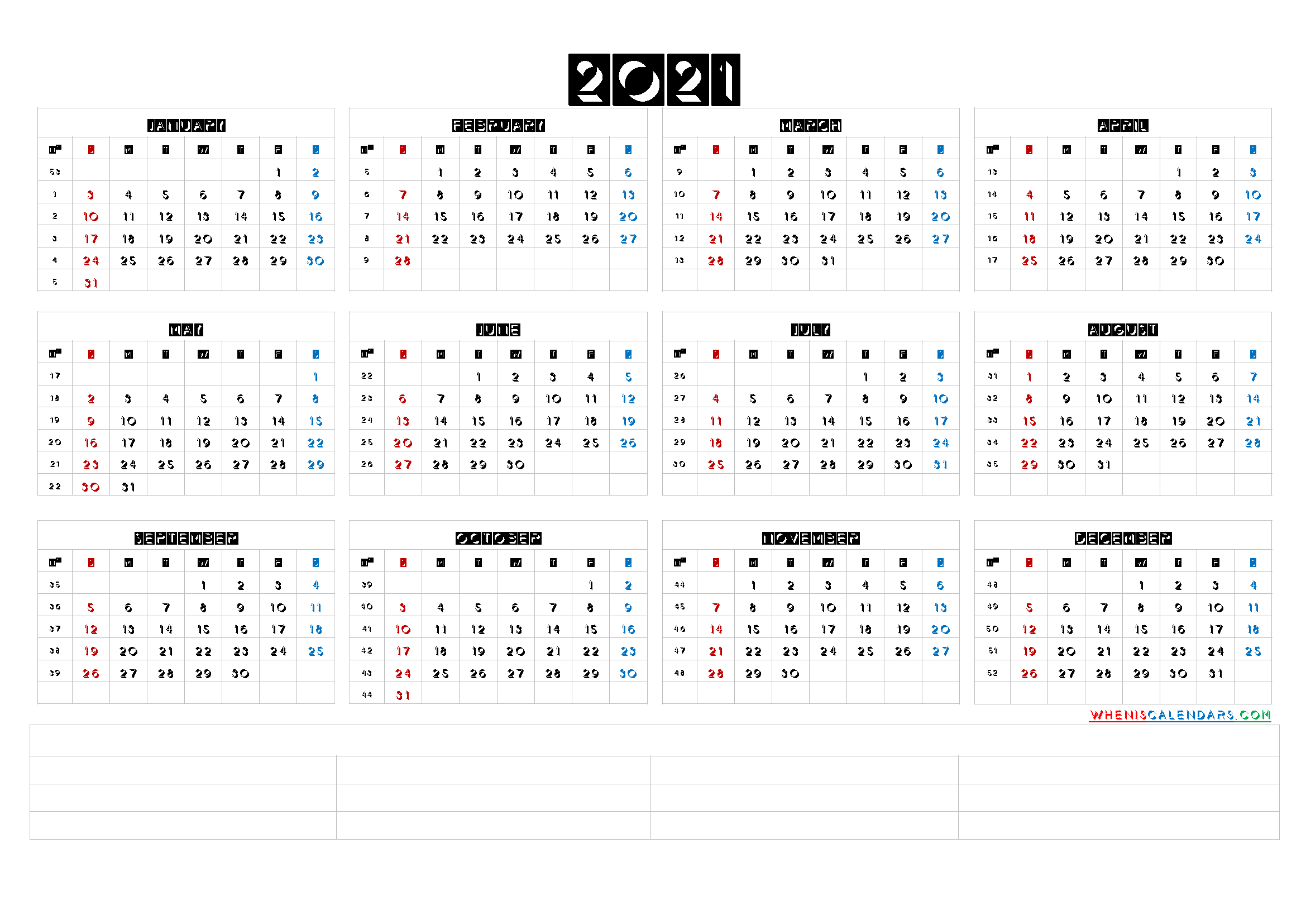 Free Printable 2021 Yearly Calendar With Week Numbers 6 1