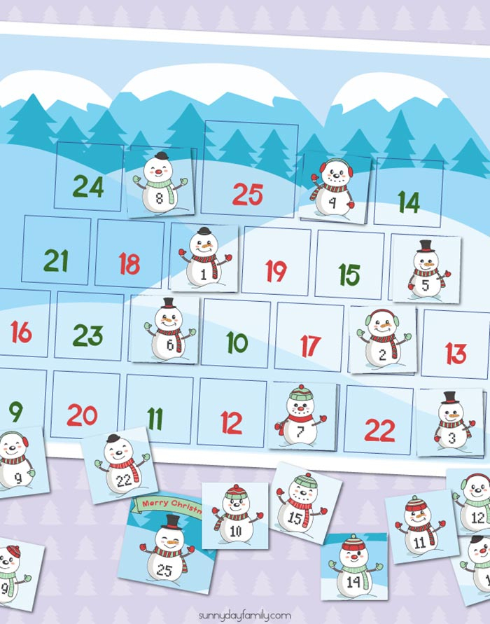 free printable snowman christmas countdown calendar for