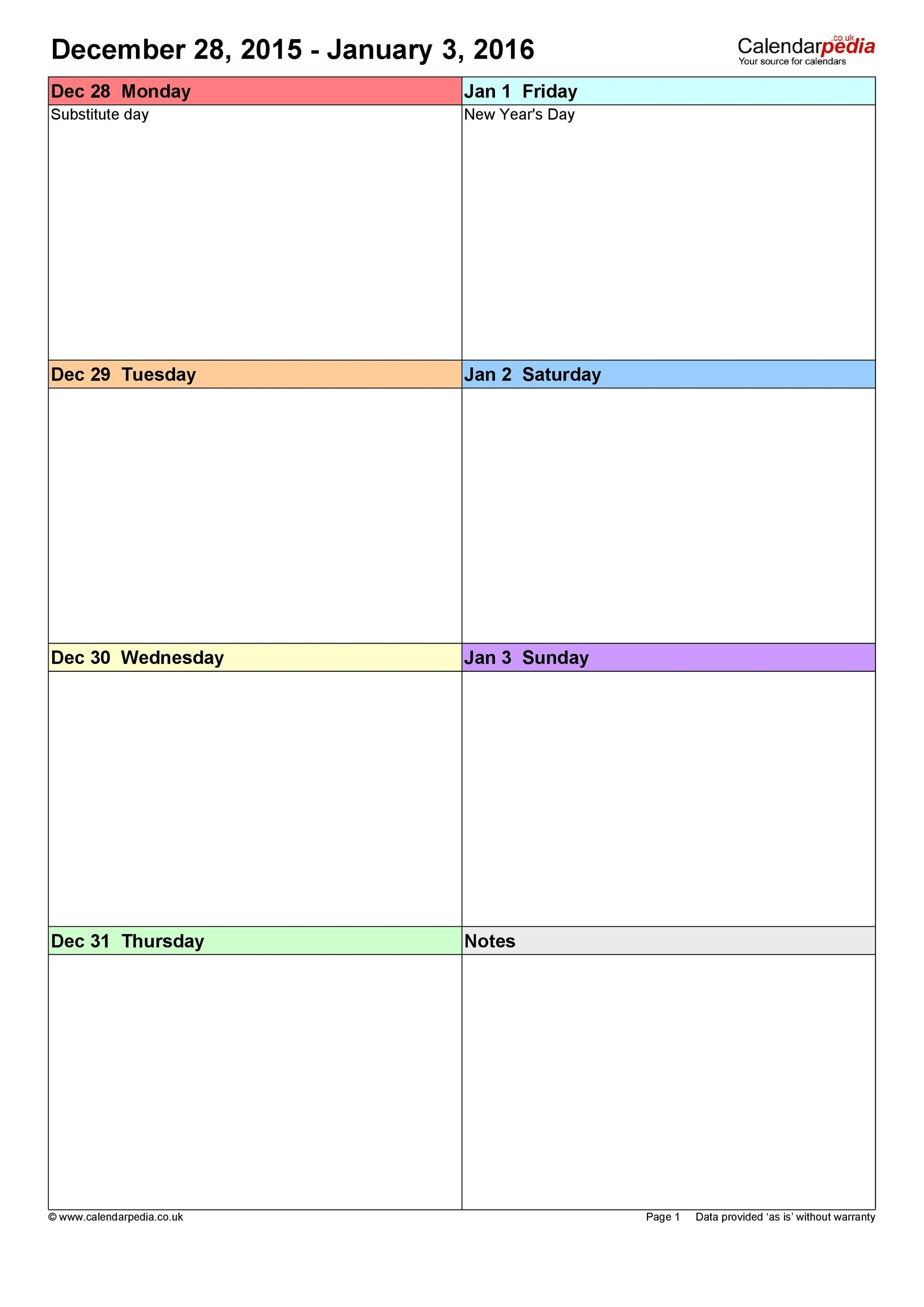 Free Printable Weekly Calendar Monday To Sunday Month