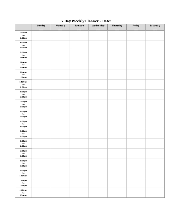 hourly planner template template business