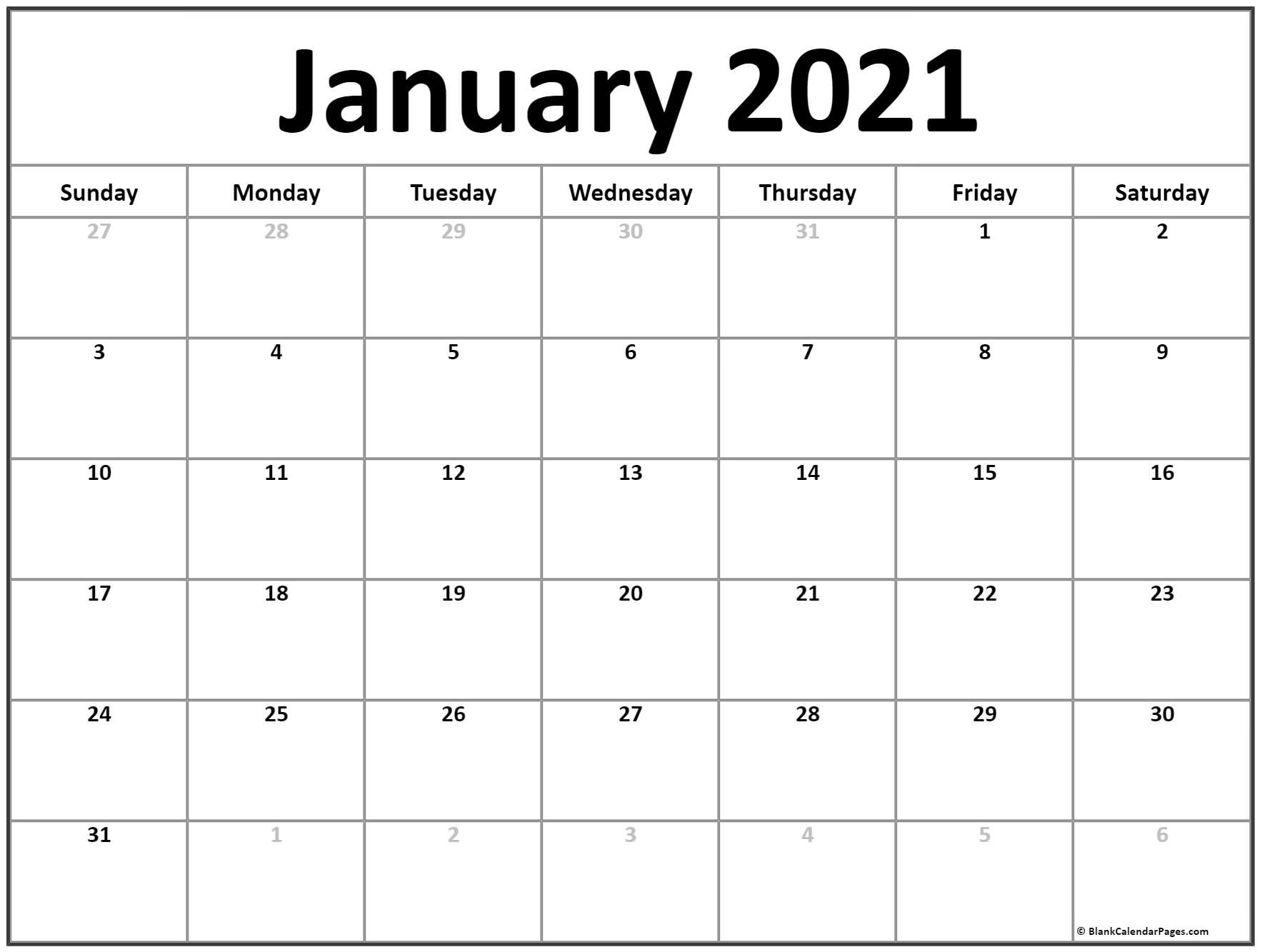 January 2021 Calendar 56 Templates Of 2021 Printable