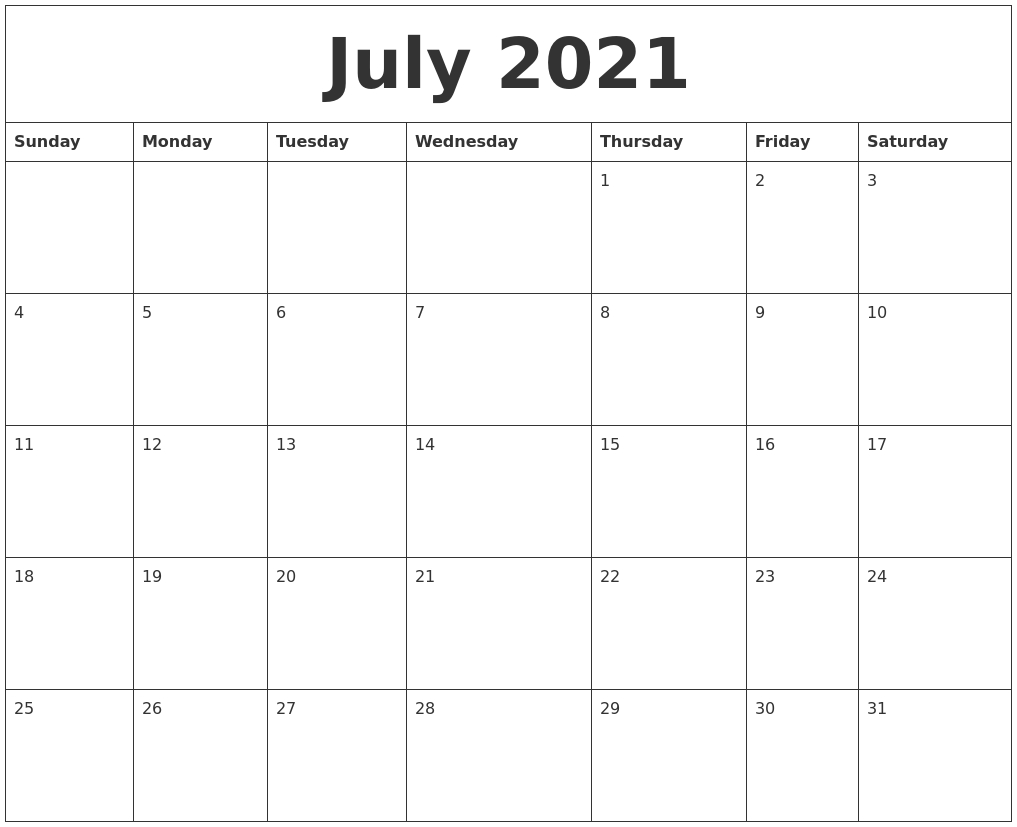 July 2021 Word Calendar