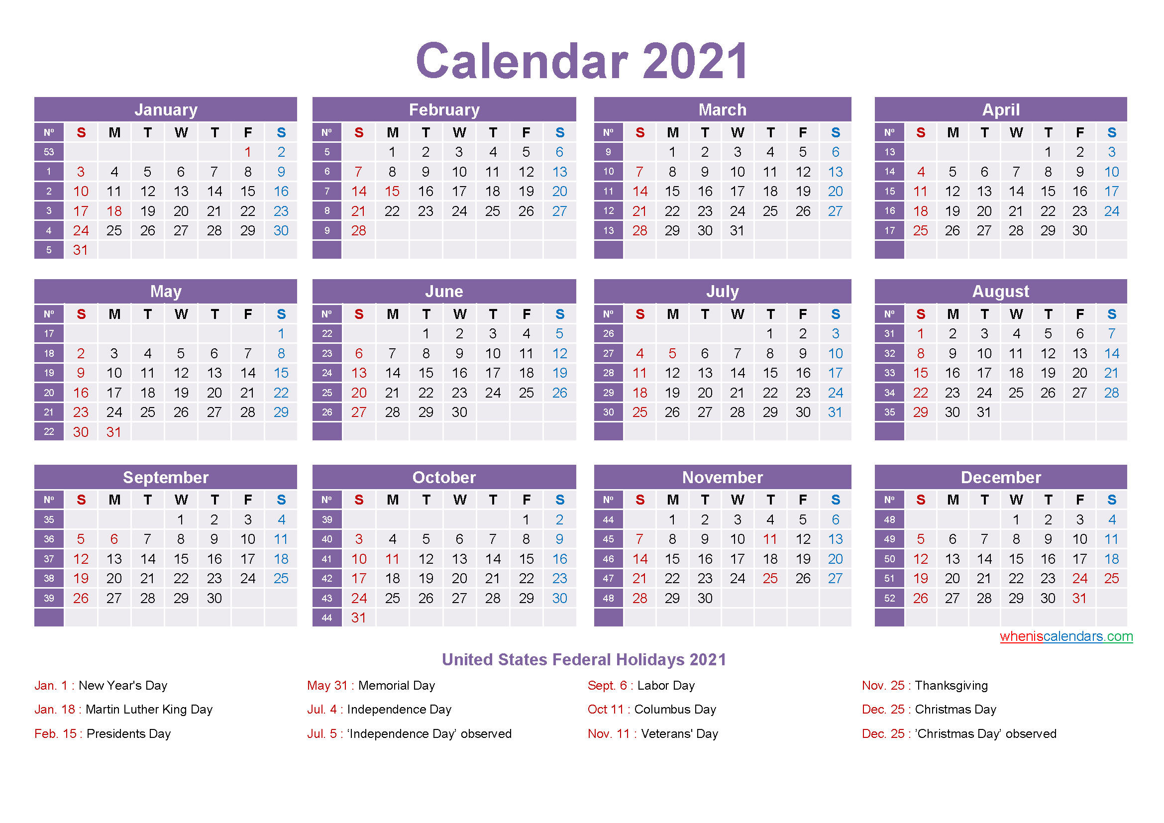 Mini Desk Calendar 2021 Free Printable