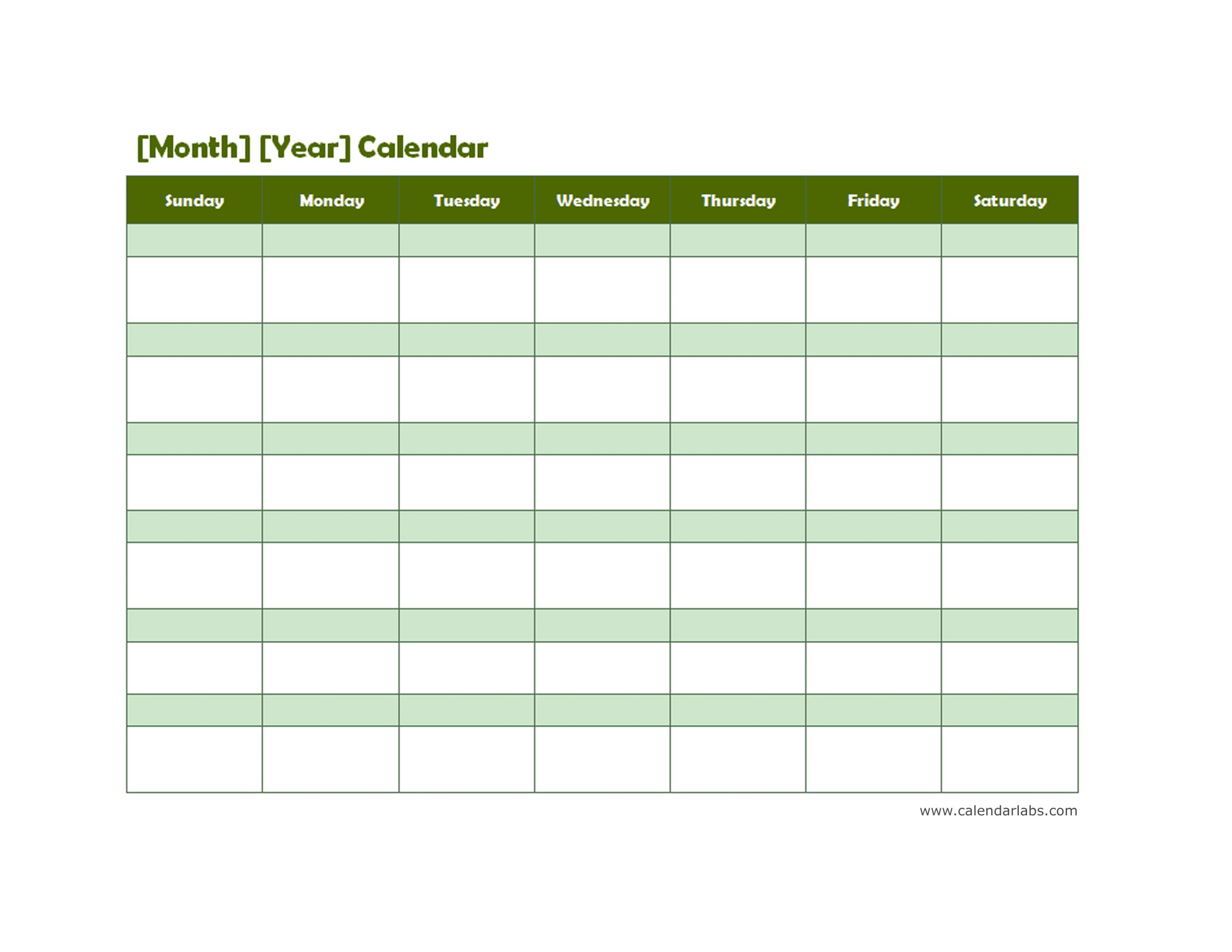 Monthly Blank Calendar In Green Shade Free Printable