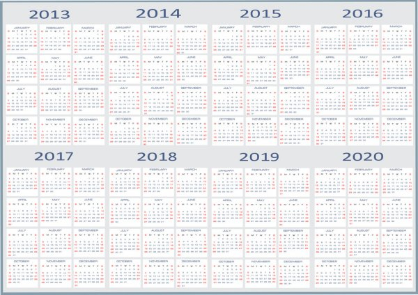 new year 2013 2014 2015 2016 2017 2018 2019 2020 calendars stock vector mitay20 14526201