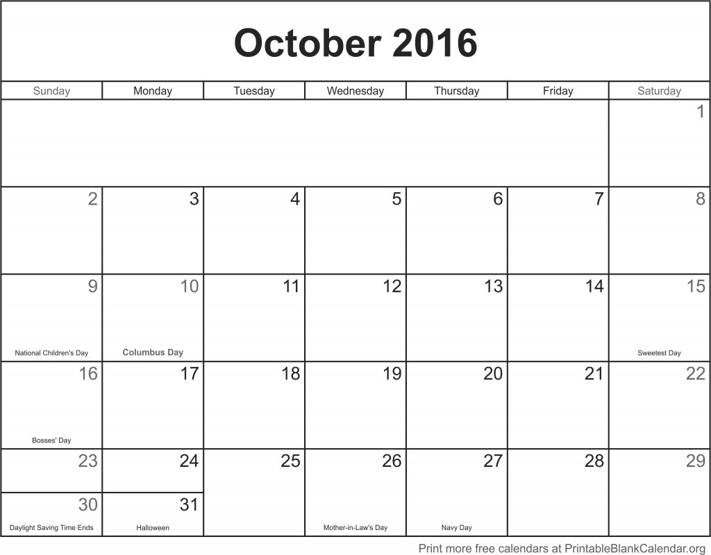 october 2016 printable blank calendar printable blank
