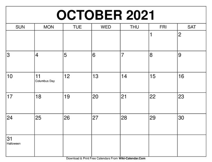 October 2021 Calendar Print Calendar 2020 Calendar