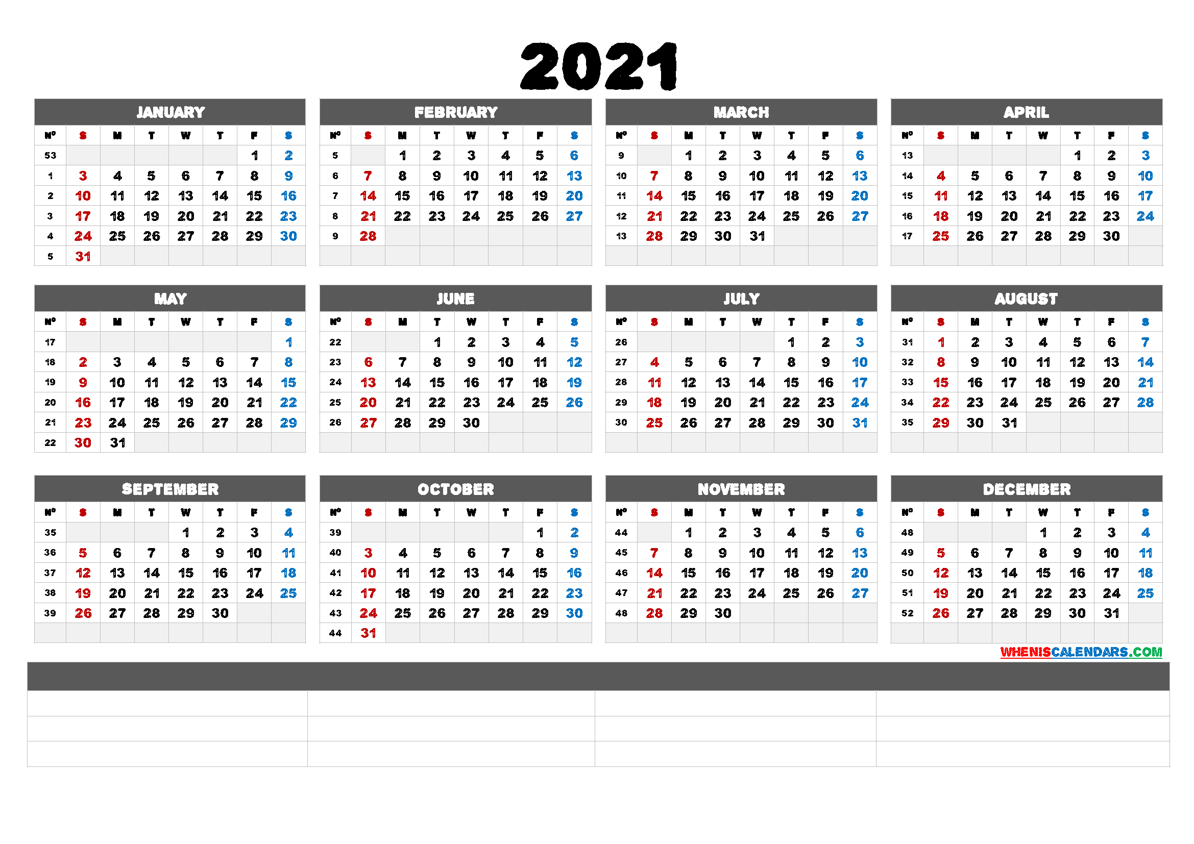 Printable 2021 Calendar With Week Numbers 6 Templates 1