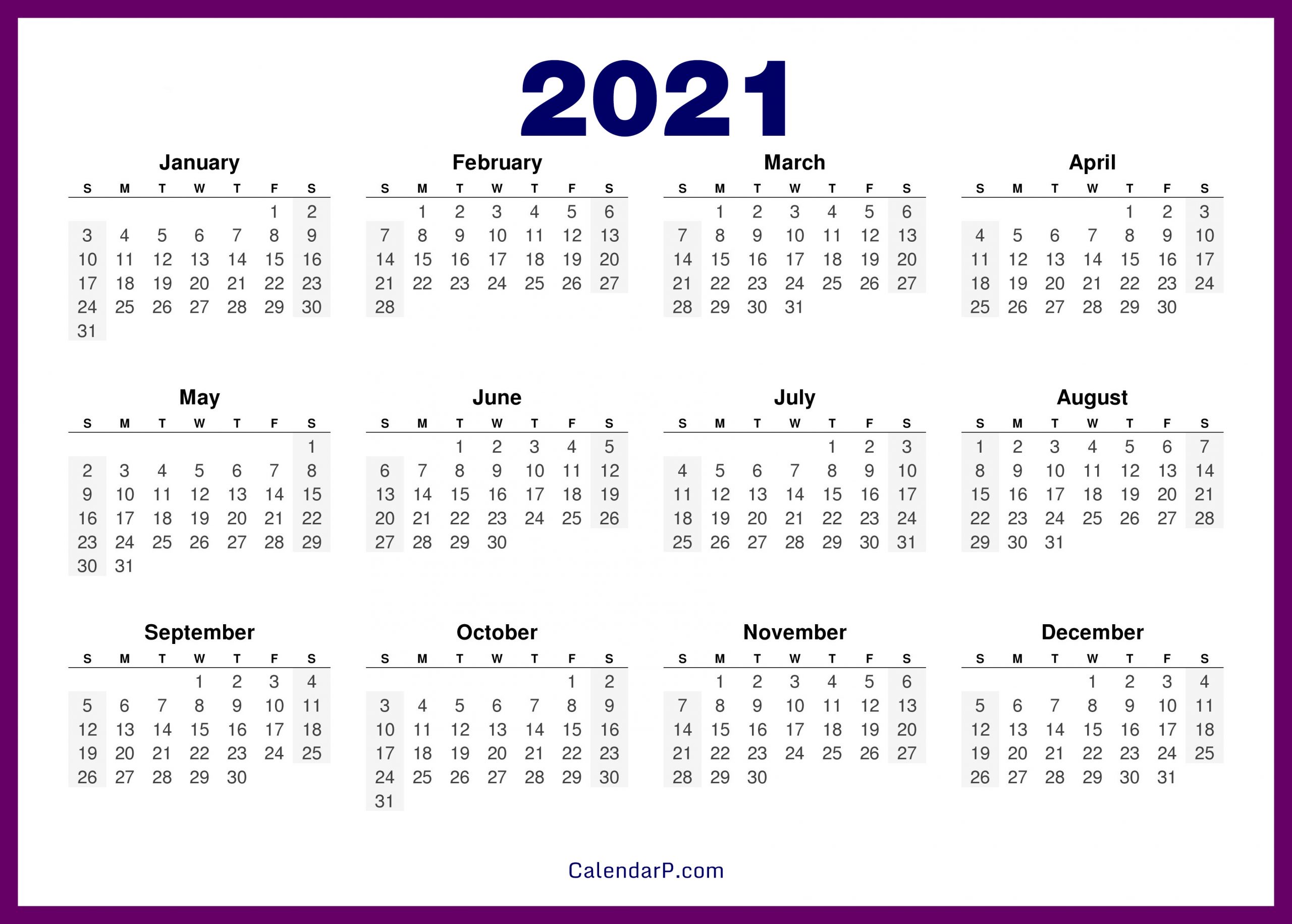 Printable 58 2021 Calendar 8 5 X 11 Inch Bold 2021