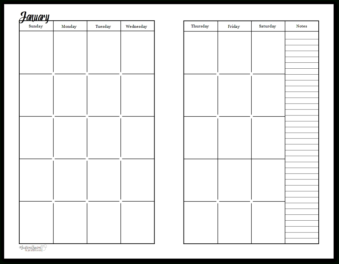 Printable Blank Monthly Calendar 2 Pages Calendar