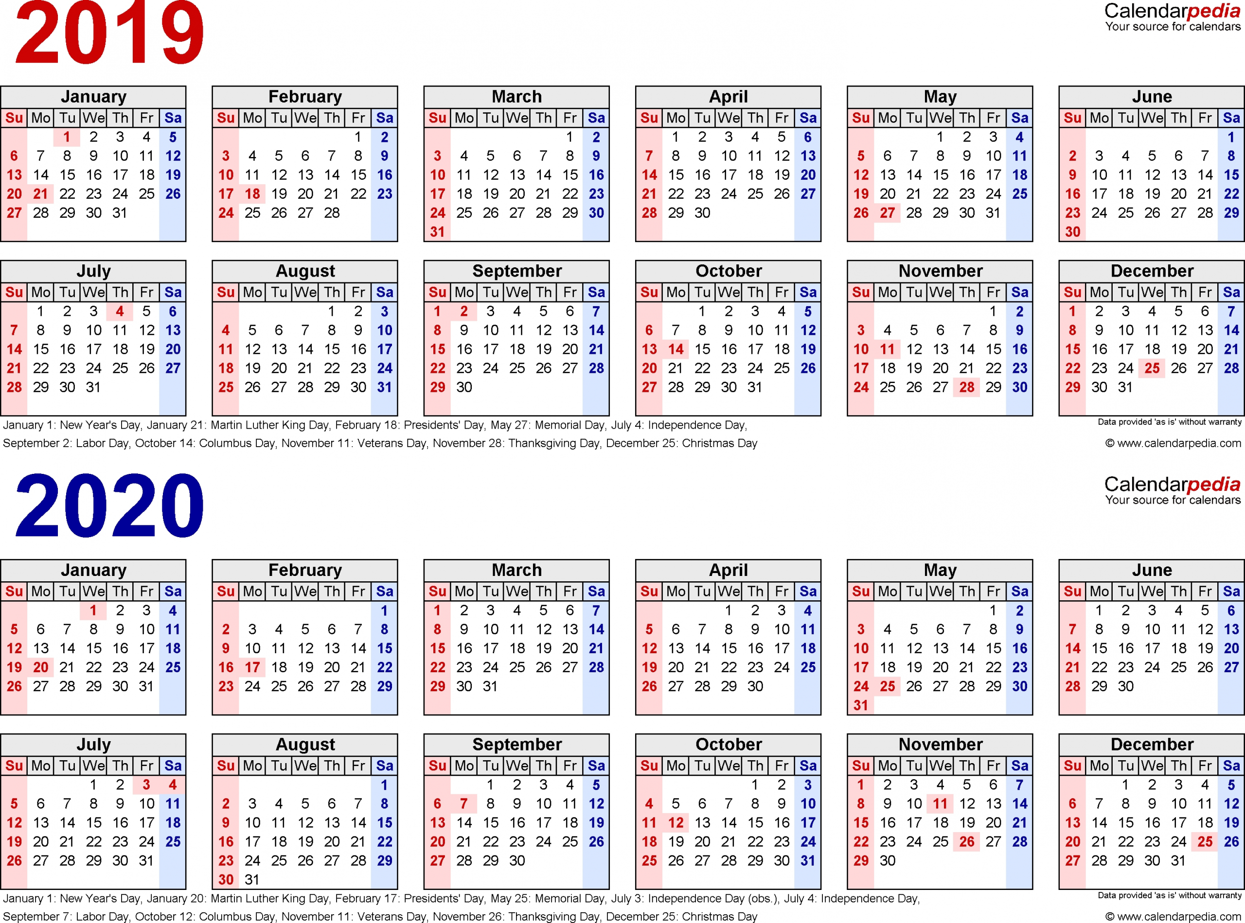 Printable Year At A Glance Calendar 2019 2020 Calendar