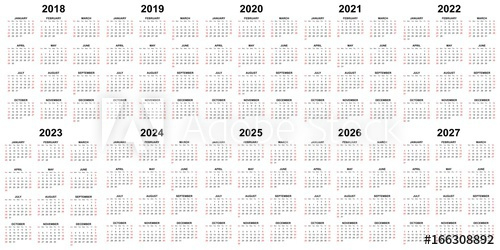 Ten Year Calendar 2018 2019 2020 2021 2022 2023