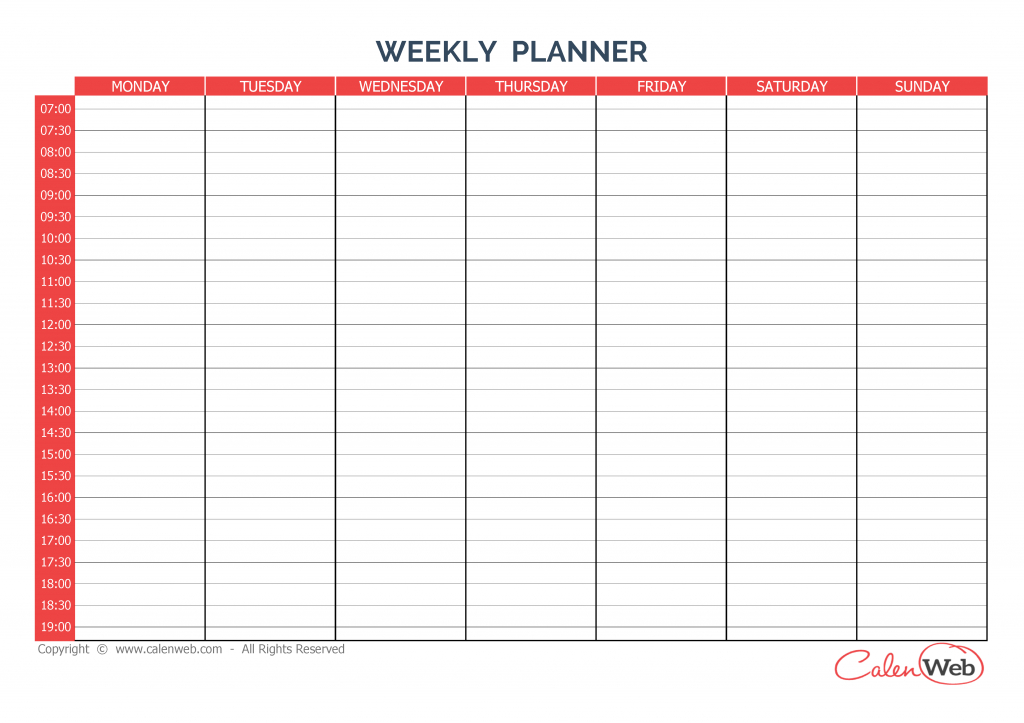 Weekly Planner 7 Days First Day Monday A Week Of 7 Days