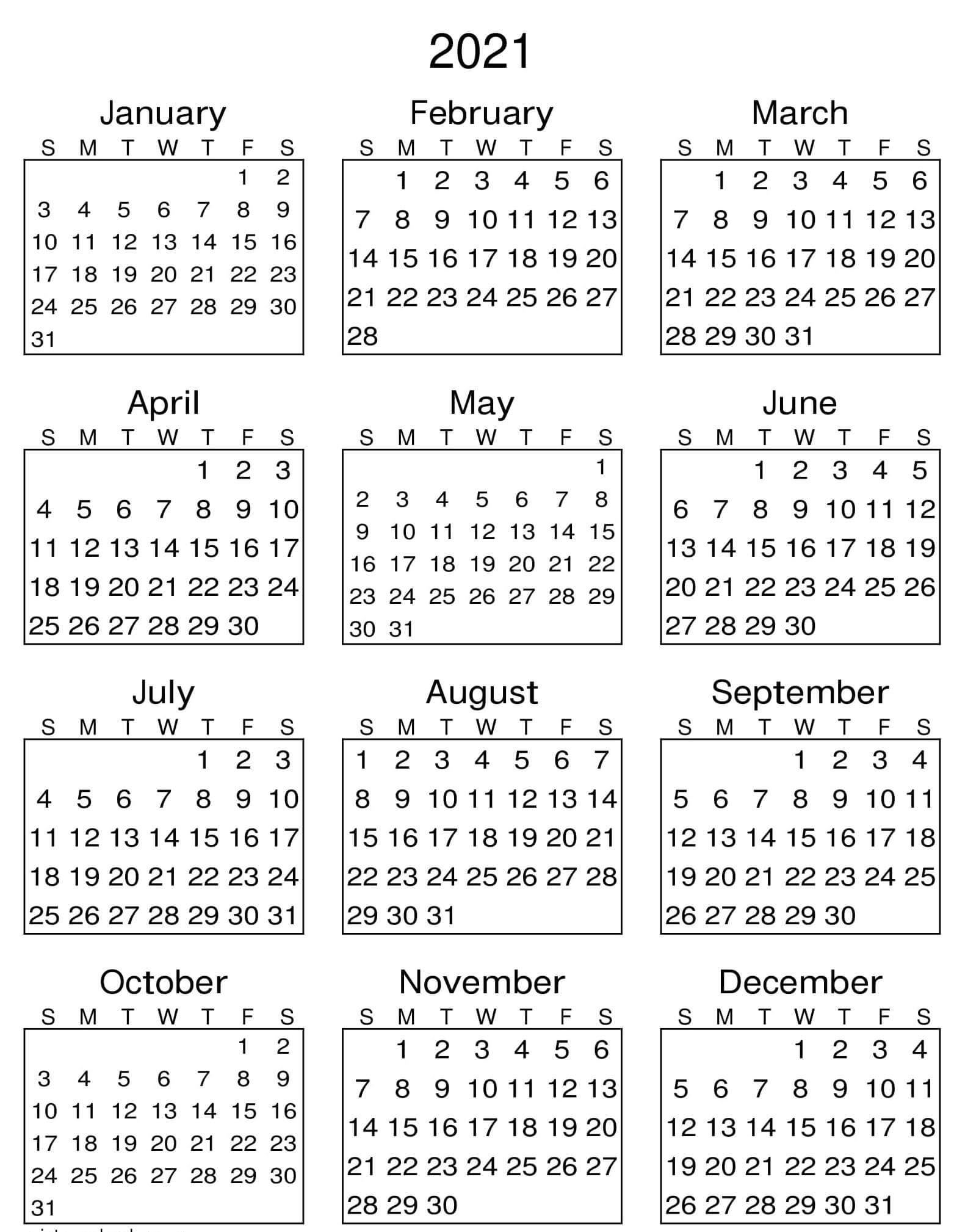 Yearly Calendar With Notes 2021 Editable Template Set 1